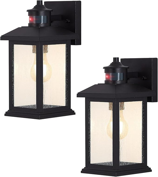Motion Sensor Outdoor Wall Sconce Light Fixtures,Dusk to Dawn Porch Lights Outdoor Waterproof,Anti-Rust Exterior Lighting Fixtures Wall Mount for Patio,Front Door,Yard,Garage,Matte Black,2 Pack