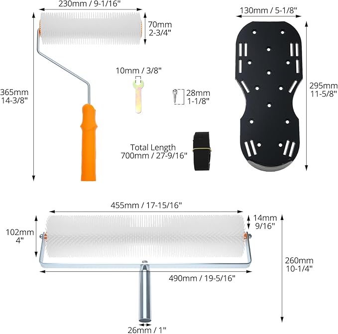QWORK Multifunctional Self-Leveling Cement Tool Kit - Includes PE Rollers, Spiked Shoes, Anti-Slip