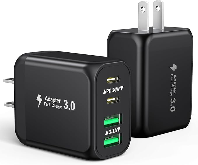 40W USB C Charger Block, 2-Pack 4-Port Fast Charging Block Power Adapter, Dual PD & QC Type-C Multiport Wall Charger for iPhone 16 15 14 13 12 11 Pro Max, Samsung, Tablets