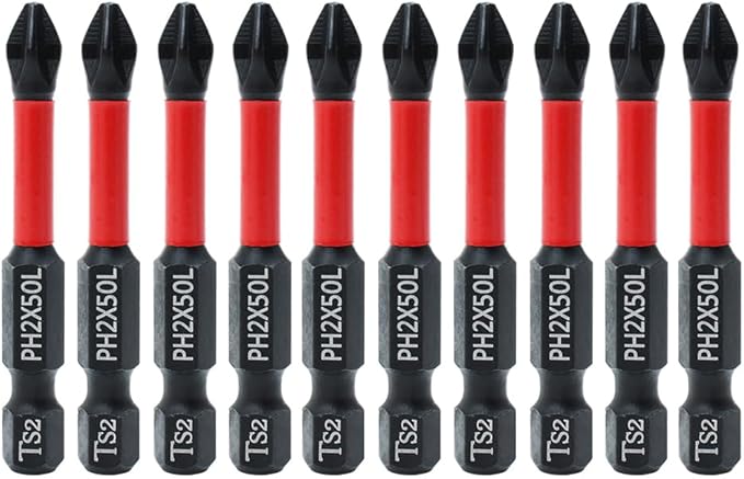 AUTOTOOLHOME 10 Pack Phillips PH2 Magnetic Anti Slip Screwdriver Bit Set 2" L TS2 Toolsteel HRC63 Anti-Slip Long Drill Bits 1/4 Hex Shank Cross Single and Double Head Bits Screw Impact Driver Bits