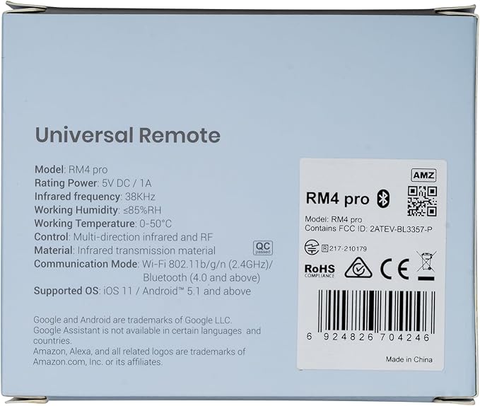 BroadLink IR/RF Smart Home Hub-WiFi IR/RF Blaster for Home Automation, TV, Curtain, Shades Remote, Smart AC Controller, Works with Alexa, Google Assistant, IFTTT (RM4 pro)