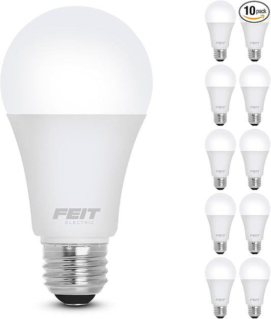 Feit Electric A19 LED Light Bulb, 60W Equivalent, Non Dimmable, 800 Lumens, E26 Medium Base, 5000k Daylight, CRI 90, 10 Year Lifetime, UL Listed, Damp Rated, 10 Pack, OM60/950CA10K/10