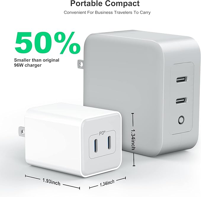 USB C Wall Charger 40W, 1 Pack Dual Port 20W PD 3.0 Type C Fast Charging Block, Durable Compact Power Adapter for iPhone 11/12/13/14/15/16/ Pro Max, AirPods4，watch10 ultra2
