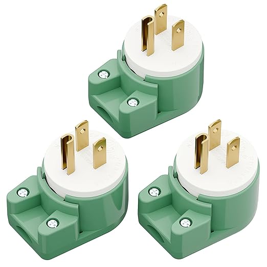 USA Canada 90 Degree 3 Pack Nema 5-15P 3 Pole Right Angle AC Plug, 15A 125V, Green
