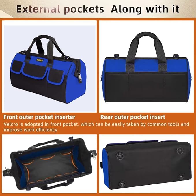 20 Inch Heavy Duty Tool Bag with Wide Mouth for Tool Storage,Carrier and Organizer,Tool Bag for Men/Women, Wide Mouth Tool Bag with Inside Pockets (20 Inch)