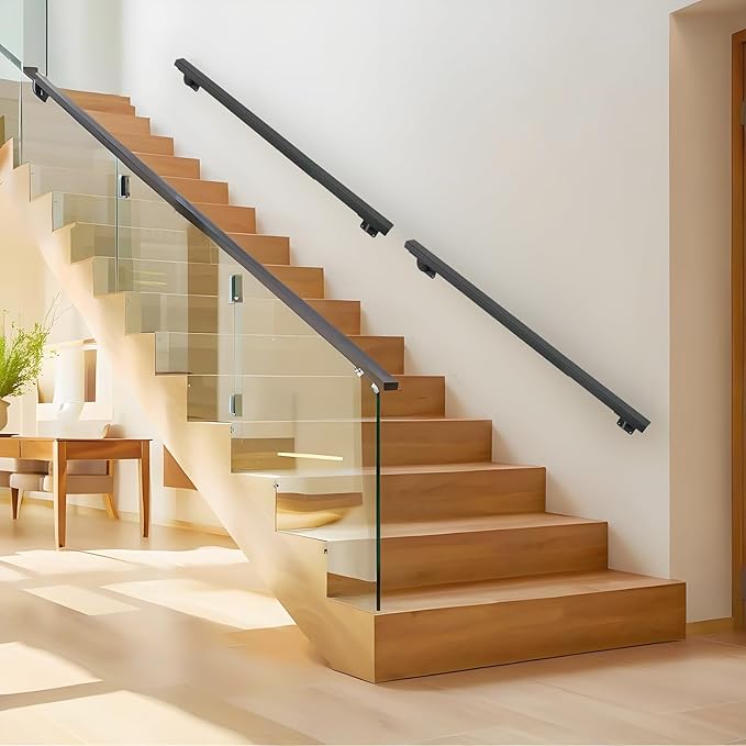 3 FT Heavy Duty Black Metal Staircase Handrail Indoor Stair Railing - 36 Inch Wall Mount Iron Pipe Hand Rails for Indoor & Outdoor, Banister Steps Rail Safety Wall Grab Bar for Handicap