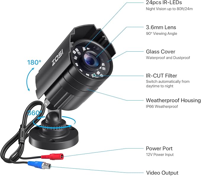 ZOSI 4PK 1920TVL 1080P Security Camera 3.6mm Lens 2MP CCTV Camera Home Security Day Night Waterproof Camera for 1080P/5MP/4K HD-TVI Analog DVR System