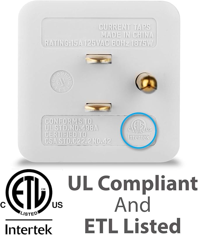 Fosmon 3 Outlet Wall Adapter Cube Tap, 90 Degree Wall Tap Triple Power Adapter, Outlet Splitter 3 Prong, Multi Plug Outlet, 3 Way Plug Adapter, Outlet Extender for Home or Travel, ETL Listed- 2PACK