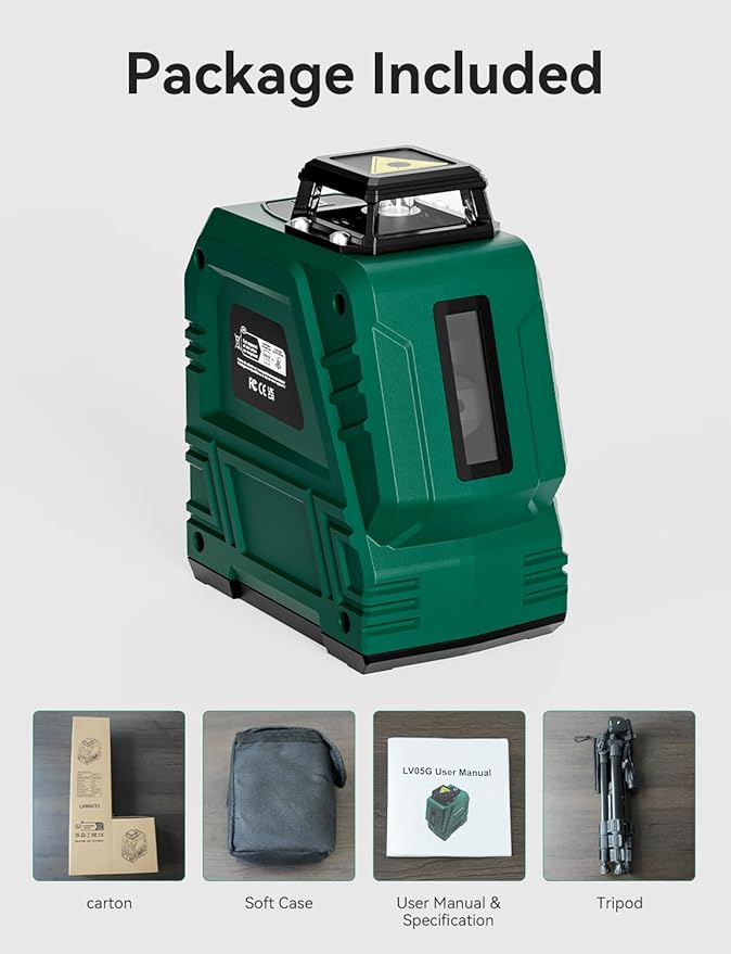 Laser Level with Adjustable 47 inch Tripod, RockSeed 1x360° Horizontal and 1x 150° Vertical Green Line Self-Leveling Laser Level, Rechargable Laser Leveler, for Hanging Pictures/Wall Construction