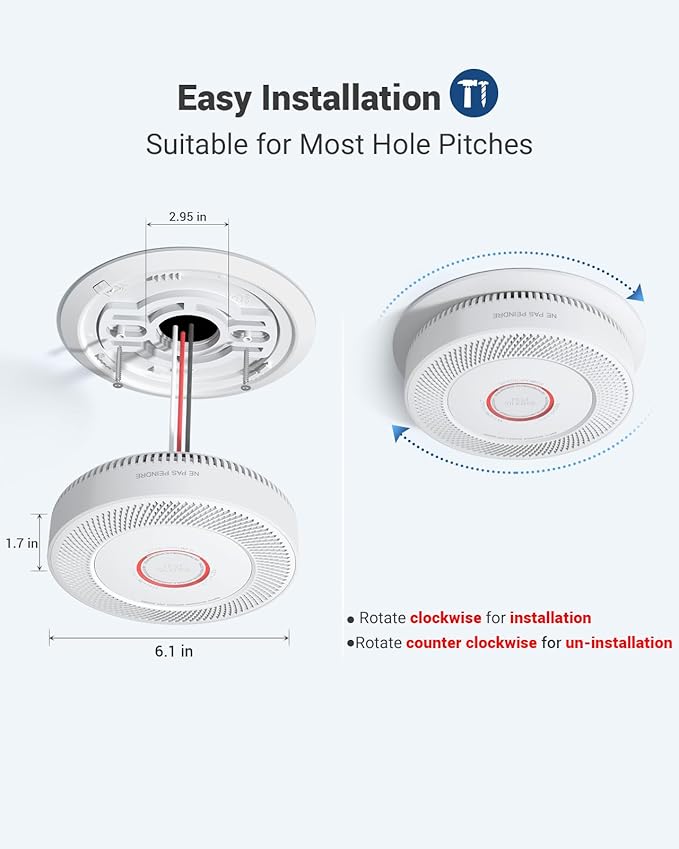 Ecoey Hardwired Smoke and Carbon Monoxide Detector, Hardwired Interconnected Fire Alarms Carbon Monoxide Alarms with Replaceable AA Battery Backup, 2-in-1 Smoke and CO Detector, A8612B-6AR, 3 Packs