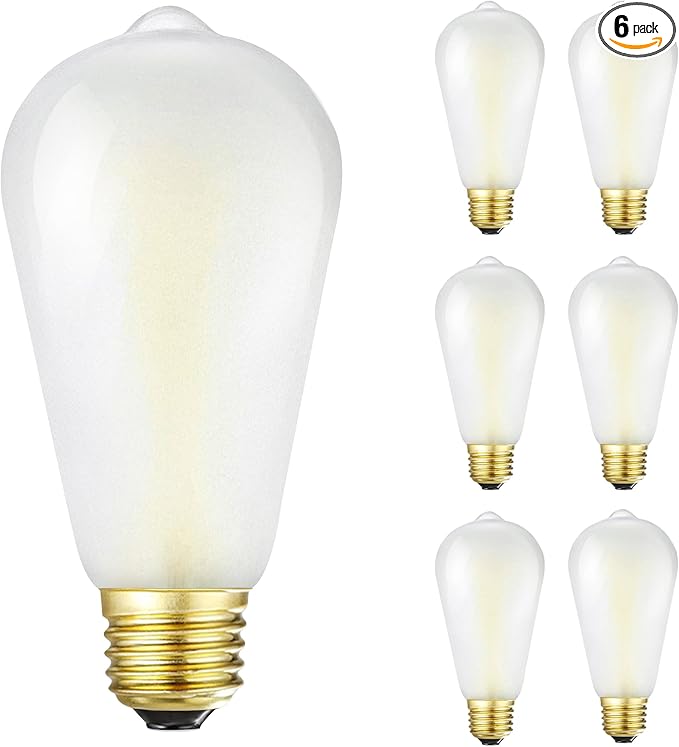 E26 Frosted LED Edison Bulbs, 6W Equivalent 60W,600LM,AC120V, Soft White 3000K,ST58 Dimmable Antique LED Filament Bulbs with 90+ CRI, Pack of 6 (6W=60W Soft White)