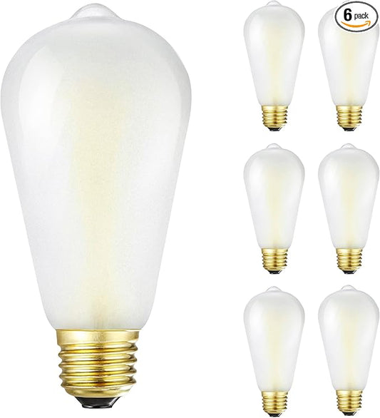 E26 Frosted LED Edison Bulbs, 6W Equivalent 60W,600LM,AC120V, Soft White 3000K,ST58 Dimmable Antique LED Filament Bulbs with 90+ CRI, Pack of 6 (6W=60W Soft White)