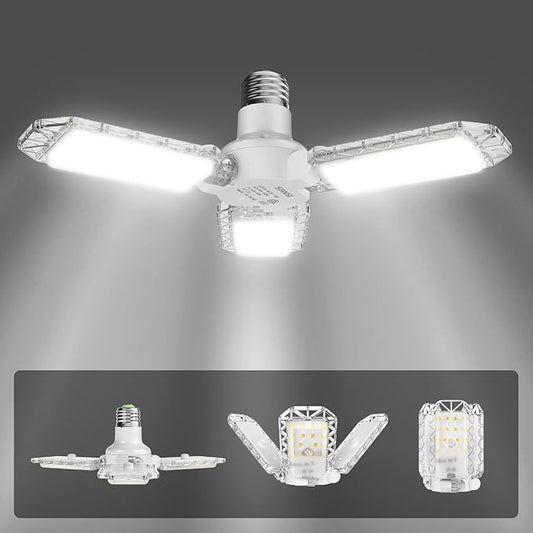 SANSI Garage Lights, 300W Equiv.Garage Lighting Ceiling LED，Deformable Shop Light for Workshop, 30W 5000K Daylight Screw in Bulbs with 3 Adjustable Panels, ETL Certified, E26 Socket for Basement