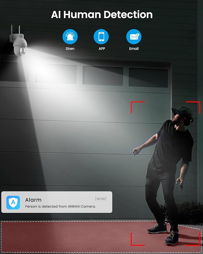 ANRAN 2K Solar Security Camera Wireless Outdoor, 2 Pack Battery-Powered WiFi Camera with 360° PTZ for Home Security, PIR Motion Detection, 3MP Color Night Vision, Two-Way Audio, Alexa Compatible