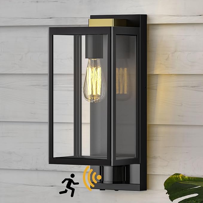 Motion Sensor Outdoor Wall Lights, Dusk to Dawn Outdoor Lighting, Modern Wall Mount Light Fixtures, 3 Modes Black Square Exterior Wall Lanterns for Outside Garage, Bulb Not Included