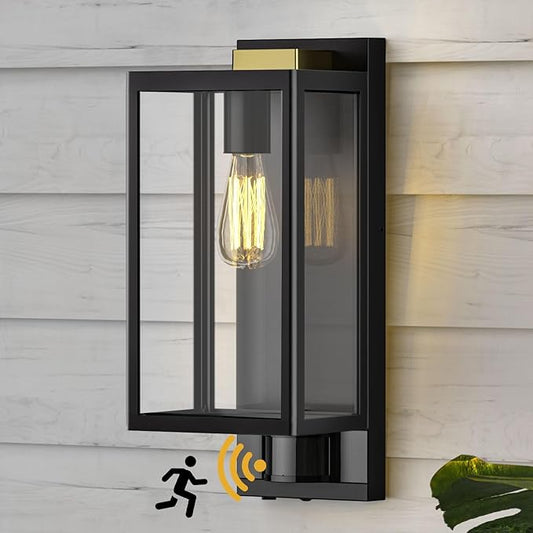 Motion Sensor Outdoor Wall Lights, Dusk to Dawn Outdoor Lighting, Modern Wall Mount Light Fixtures, 3 Modes Black Square Exterior Wall Lanterns for Outside Garage, Bulb Not Included