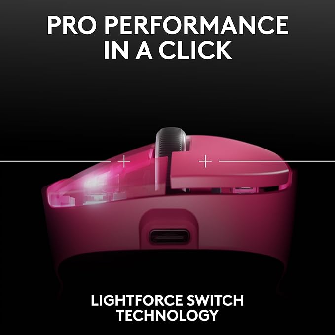 Logitech PRO X Superlight 2 DEX Wireless Gaming Mouse, Pink | Lightweight, Hero 2 Sensor, 44k DPI, 5 Programmable Buttons, Lightspeed Wireless, Right Hand, PC/Mac | Signature Series Charging Dock