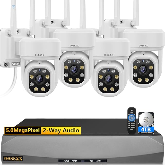 Auto-Tracking & 2-Way Audio PTZ WiFi Outdoor Security Camera System Pan 5MP Wireless Cameras System 10 Channel NVR Video Surveillance DVR Set
