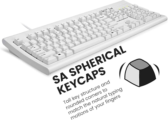 Perixx PERIBOARD-106 US W, Performance wired keyboard - 20 Million Key Press Life - Full Size 17.9"x6.6"x1.7" - White