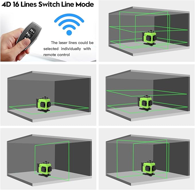 Laser Level with tripod 16 Lines Self Leveling, 4x360° 4D Green Beam Cross Line Lazer Level with 2 Batteries,Horizontal/Vertical Line Laser Remote Control for Tiling Floor Construction Picture Hanging