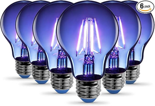 Feit Electric A19/TB/LED/6 25W Equivalent Dimmable Clear Glass Filament Colored LED Light Bulbs, Blue, 6-Pack, 2.4" D x 4" H