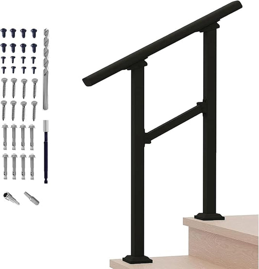 Hand Rails for Outdoor Steps,2 Step Stair Handrail & Indoor Stair Railing Kit，Metty Metal Railings for Outdoor Steps and Hand Rails for Seniors for Porch Railing