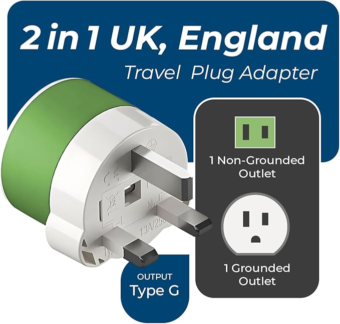 OREI UK, Ireland, Dubai Power Plug Adapter with 2 USA Inputs - Travel 3 Pack - Type G (US-7) Fuse Protected - Use with Cell Phones, Laptop, Camera Chargers, CPAP, and More