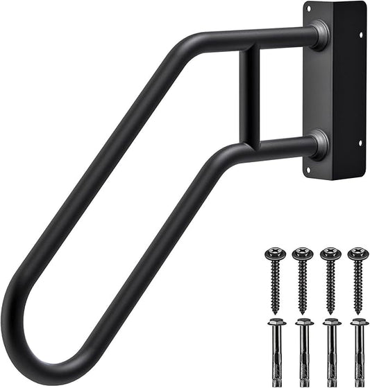 SELEWARE Heavy Duty 28" Handrails for Outdoor 1-3 Step, Non-Slip Door Jamb Corner Wall Mount Stair Hand Railing Grab Bars, U-Shape Safety Handle for Garage, Porch, Garden (Left Handed, Dia 1.3" Pipe)