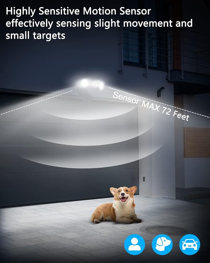 UFOND LED Security Lights Outdoor Motion Sensor Light，2400 Lumen All Aluminum Floodlight,Waterproof,Angle Adjustable,6500K,4 Modes,for Garage Porch Balcony Patio