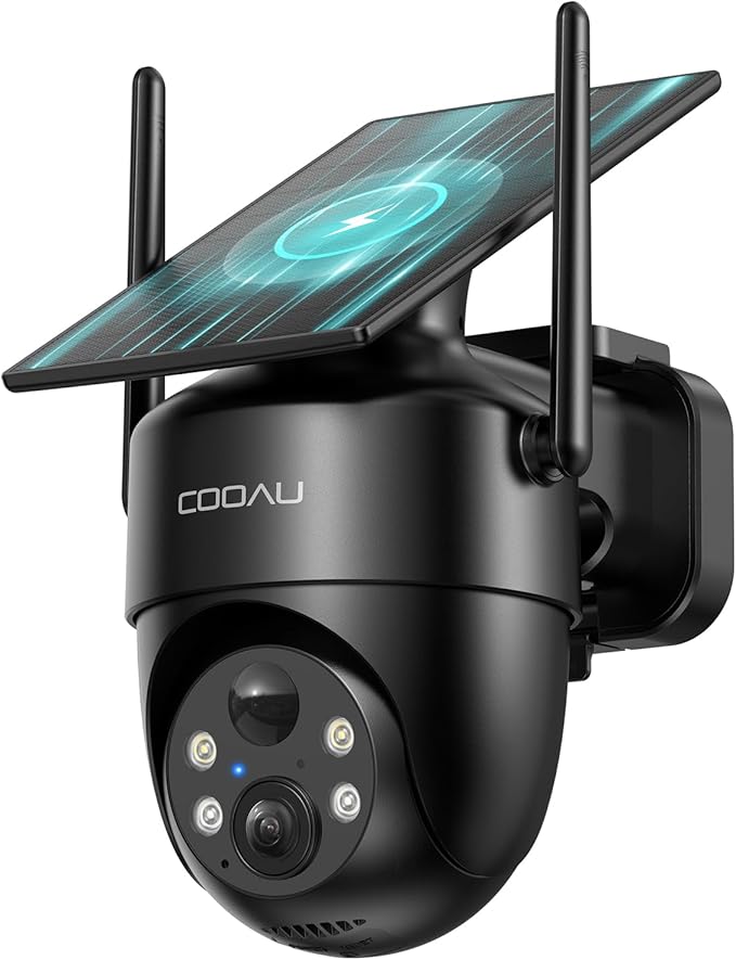 COOAU Solar Security Cameras Wireless Outdoor – Low-Light Rechargeable, Easy to Install, 2K 360° Camera for Home Security, Surveillance Cam with AI Smart Detection, Wi-Fi 6, Color Night Vision, IP66