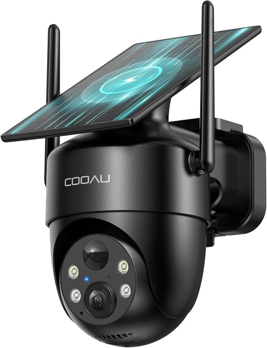 COOAU Solar Security Cameras Wireless Outdoor – Low-Light Rechargeable, Easy to Install, 2K 360° Camera for Home Security, Surveillance Cam with AI Smart Detection, Wi-Fi 6, Color Night Vision, IP66