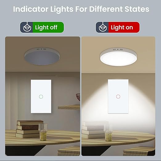Light Switch No Neutral Wire,Single Live Wire Light Switch No WiFi,Tempered Glass Panel,Total Power Maximum 1000W,FCC Certification,White 1 Gang