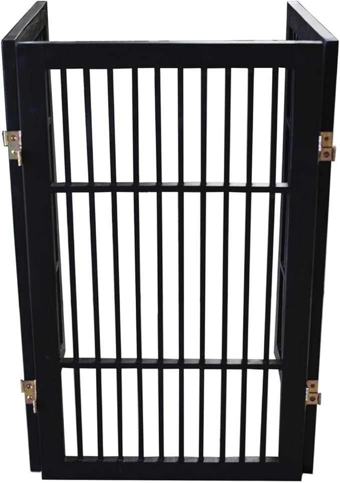 Pet Dog Gate Strong and Durable Freestanding Folding Acacia Hardwood Portable Wooden Fence Indoors or Outdoors by Urnporium (Black Pet Gate, 3 Panel 30" Tall)