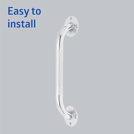 Medline Knurled Chrome 12” Grab Bar for Shower & Bathtub, Independence & Ease of Movement — for Elderly, Handicapped or Seniors, 300 lb. Capacity, 1 Bar