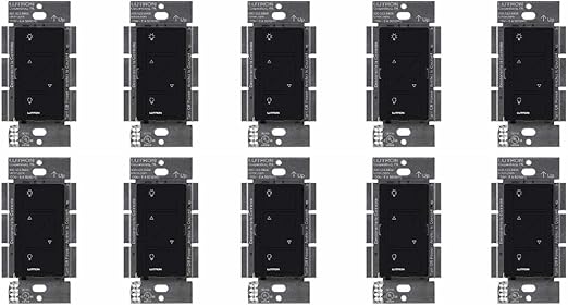 Lutron Caseta Original Smart Dimmer Switch (Lutron Smart Hub Required), for LED Lights, 150 Watt, Single-Pole/3-Way, No Neutral Required, PD-6WCL-BL, Black, 10 Pack