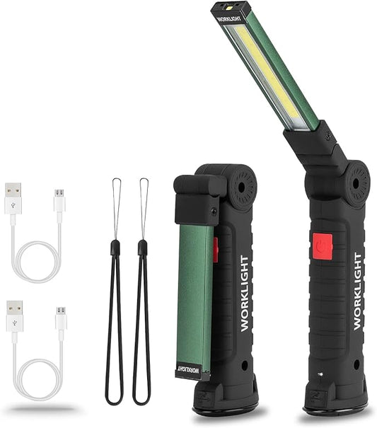 LED Rechargeable Flash lights Vagocom Automotive Tools for Mens Dad,Cordless Worklight with Magnetic Base 360° Rotate 5 Modes Brightness Trouble Torch for BBQ,Camping,Handmade,Mechanic,Gift(2 Pack)