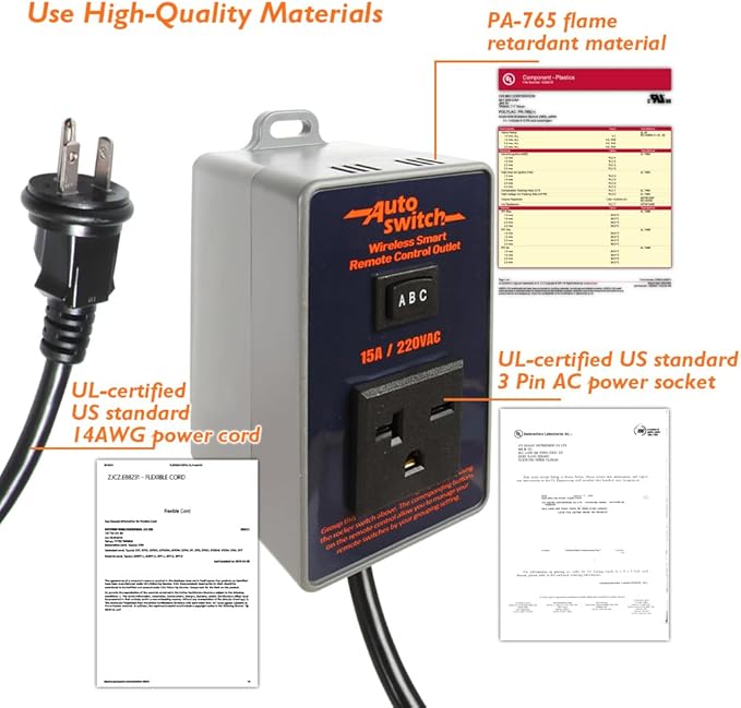 O'SKOOL Remote Control Wireless Electrical Outlet Switch, 433M Transmitter 220V Plug (Battery Included)