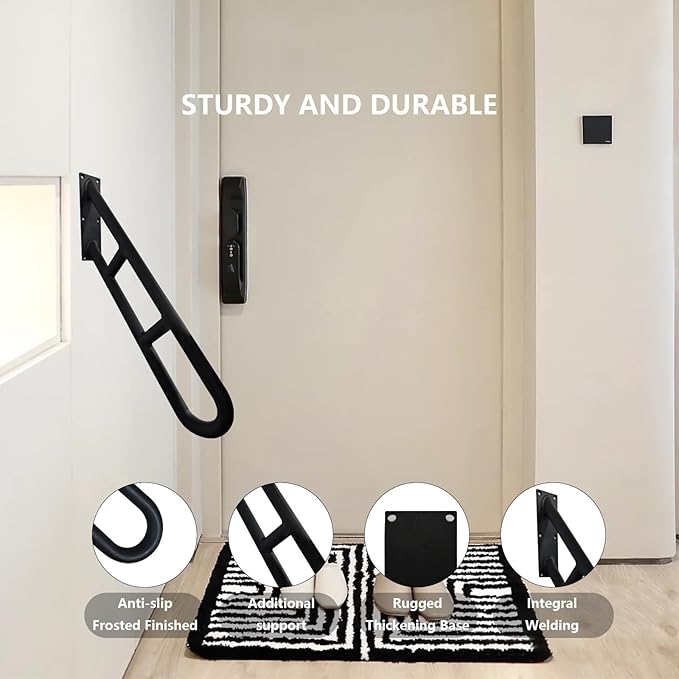 Wall Mounted Railings with White Matte Finish for 1-3 Steps,Stair Railing Safety Grab Bar with 2 Anti-Skid Crossbar for Garage, Porch, Garden, Yard (White Bent 1 Pack)