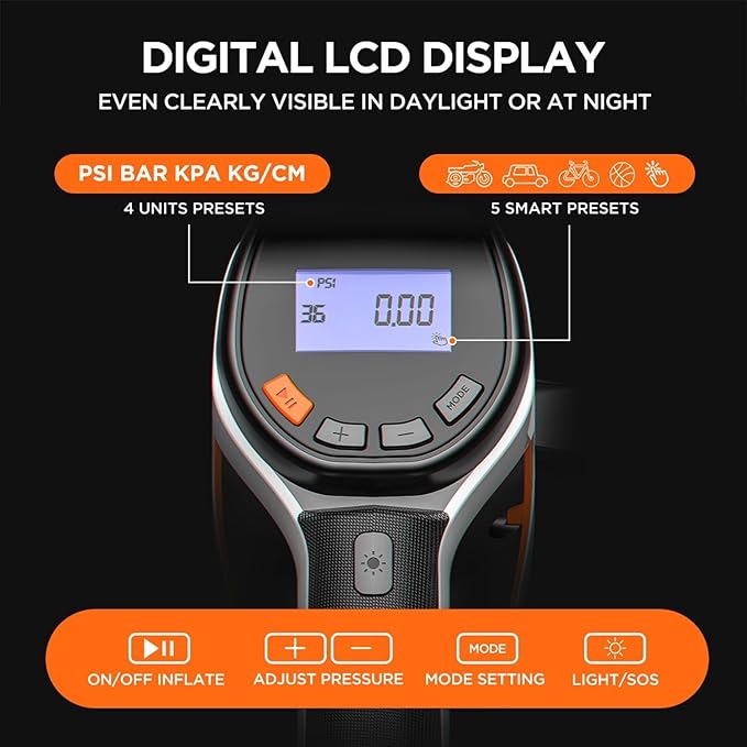 Litheli Cordless Air Compressor, 20V Portable Air Compressor, Cordless Tire Pump for Car, Bike, Sport Ball, Battery Tire Inflator, 3 Nozzle Adapters, 150 PSI, with 2.0 Ah U-Battery