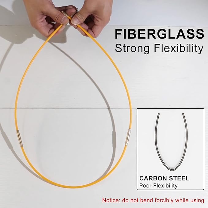33' Fiberglass Running Electrical Wire Cable Pulling Fish Tape kit with 5 different attachments in a Carrying Case