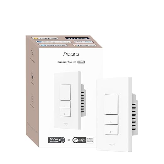 Aaqara Smart Dimmer Switch H2,2-in-1 Neutral,Thread/Zigbee Support,Silent On/Off Dimmer Light Switch for Incandescent,Halogen,Dimmable LED,ELV,and CFL