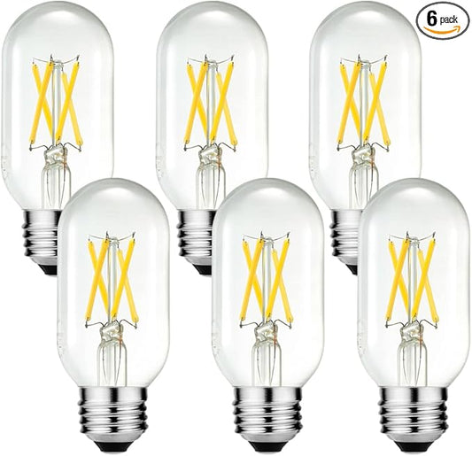 LiteHistory E26 Edison Bulb 6W Equivalent E26 LED Bulb 60 Watt Dimmable Neutral White 4000K E26 Light Bulb AC120V 600lm Tubular T14 T45 LED Bulb for Pendant,Sputnik,Vanity,Chandeliers Pack of 6