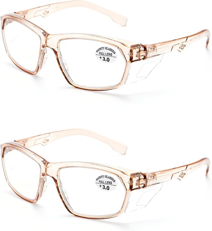 ProtectX Stylish Anti-Fog & Scratch-Resistant Safety Glasses With Readers, UV Protection Goggles, Anti-Impact Lightweight Glasses for Men＆Women Cold Brew Reading 3.0-2 Pack