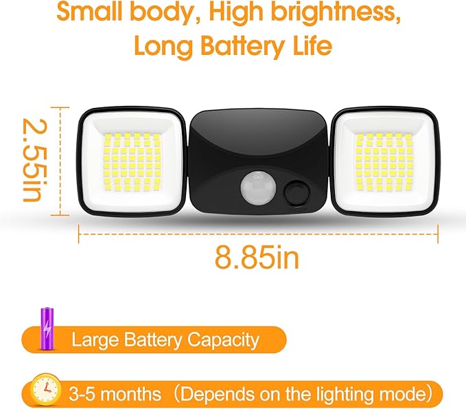 Rechargeable Small Battery Operated Motion Sensor Light 1500LM & 3000LM High Brightness Modes, USB Charging LED Flood Light Outdoor for Garage Entryways Yard Indoor Brown 2Pack
