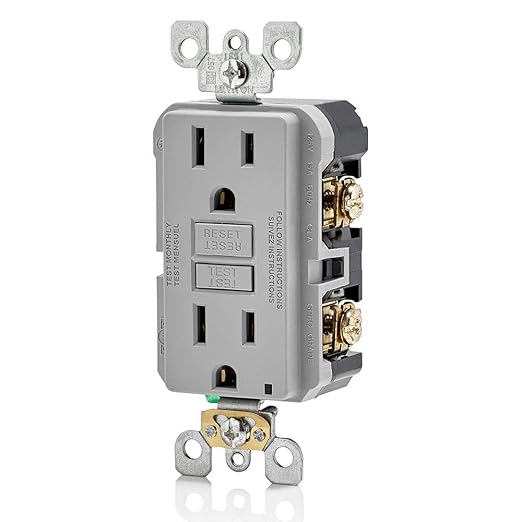 Leviton Outlet, 15 Amp, Self Test, Non Tamper-Resistant with LED Indicator Light, GFNT1-GY, Gray