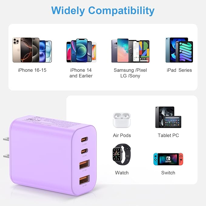 USB C Charger Block,40W USB C Charger Cube,Type C Charging Block,USB Wall Chargers Dual Port PD+QC Charging Cube for iPhone 16 15 14 13 12 11 Pro Max XS,iPad, Samsung Phone,Tablet(Purple)