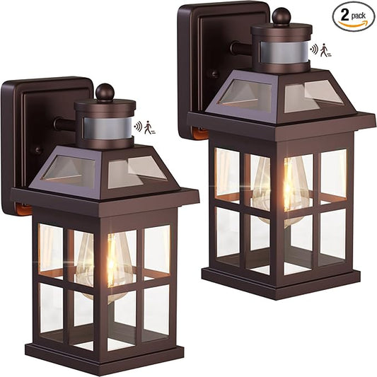 Bronze Outdoor Wall Lights with Motion Sensor, ETL Exterior Light Fixtures Waterproof 2 Pack, Anti-Rust Aluminum Porch Lights Dusk to Dawn Outdoor Lights Brown Lantern Sconces for House