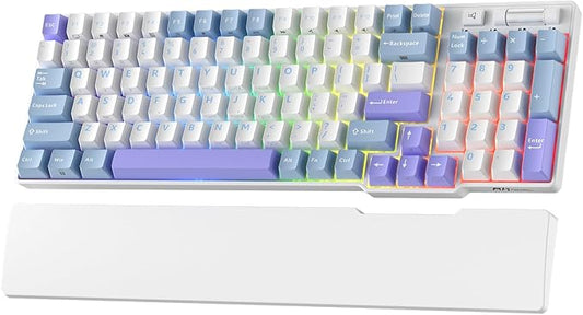 RK ROYAL KLUDGE RK96 RGB Limited Ed, 90% 96 Keys Wireless 3-Mode BT5.0/2.4G/USB-C Hot Swappable Mechanical Keyboard w/Wrist Rest, Volume Control, Software, Massive Battery, RK Pale Green Switch