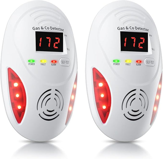 Carbon Monoxide Detectors and Natural Gas Detector, Carbon Monoxide Detectors Plug in, Dual Alarms Gas Leak Detector with Light - Natural, Co Leak Detection for Home, RV Essentials, White, 2Pcs
