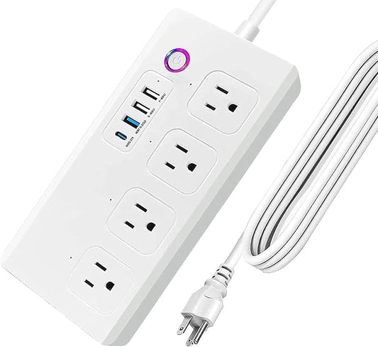Smart Power Strip Surge Protector,Smart Fast Charge, 4 Individually Controlled Outlets, Compatible with Alexa Google Home Phiilps HUE-WiFi Upgrade Version - White